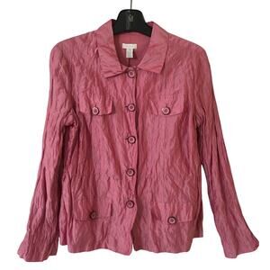 Chico's Size 1 (M) Silk Blend Metallic Tessie, Lolla Rossa Crinkle Pink, Jacket